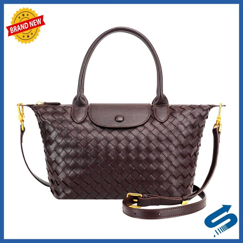 Vegan Leather Woven Tote Crossbody Bag Top Handle Shoulder Purse Chic